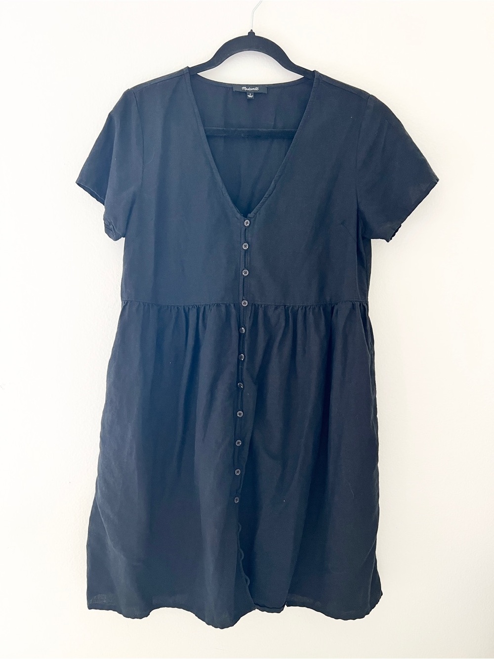 Madewell | Black Linen Blend Alexandra Button Front Dress w/ Pockets - Size S - Picture 5 of 7